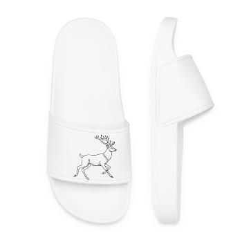 Minimalistische Hirsch Silhouette Geweih Rotwild - Frauen Badelatschen - Weiß - Vorne