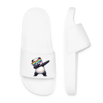 Dessin animé mignon, panda en train de faire du soleil, arc-en-ciel, cool - Claquettes Femme - blanc - Devant
