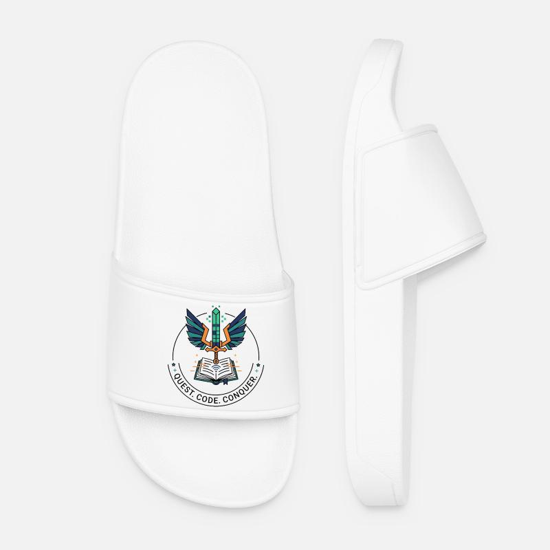 Quest. Code. Conquer Emblem - Women’s Pool Sliders - white