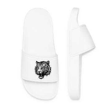 Black White Tiger Head with Orange Eyes - Women’s Pool Sliders - white - Front