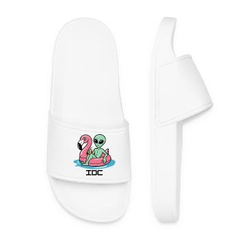 Alien in Pink Flamingo Float - Women’s Pool Sliders - white - Front