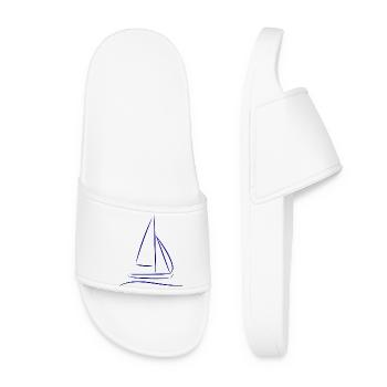 Segelboot Silhouette – Maritimes Design Blau - Frauen Badelatschen - Weiß - Vorne