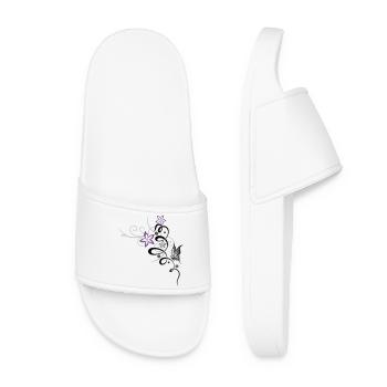 Ornament with butterfly and flowers - Women’s Pool Sliders - white - Front
