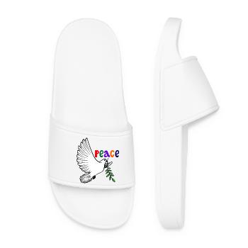Colombe de la paix blanche avec texte de branche de laurier Français PAIX - Claquettes Femme - blanc - Devant