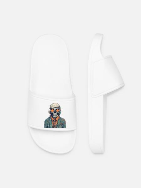 Cool skeleton portrait with sunglasses, cap - Women’s Pool Sliders - white