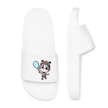 Kawaii Zebra spielt Badminton und Tennis, Süßes - Frauen Badelatschen - Weiß - Vorne