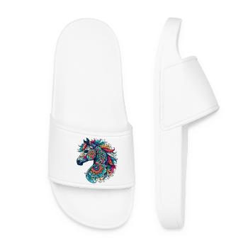 Horse decorated with Mandalas - Women’s Pool Sliders - white - Front