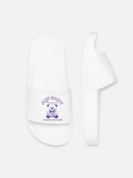 Just Enjoy – Calming Teddy Bear - Women’s Pool Sliders - white