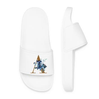 Floral A – Golden Letter with Flowers - Women’s Pool Sliders - white - Front