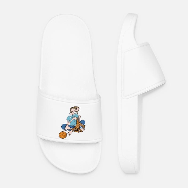 Girl crochets teddy bear - Women’s Pool Sliders - white