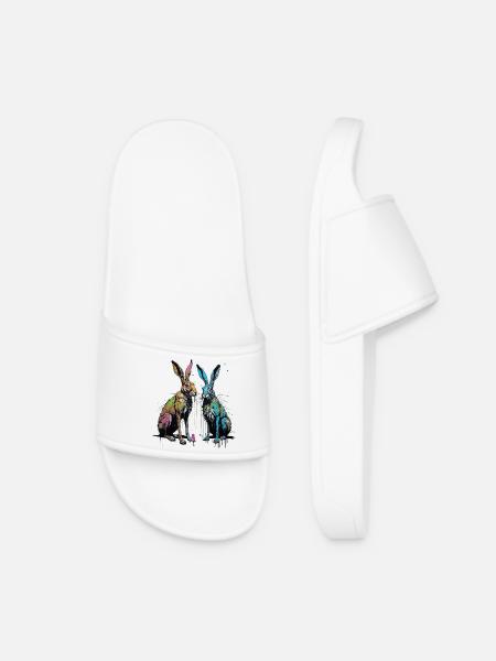 Two Street Art Bunnies - Women’s Pool Sliders - white