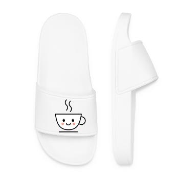 Café, thé ou tasse de cacao avec un visage kawaii - Claquettes Femme - blanc - Devant
