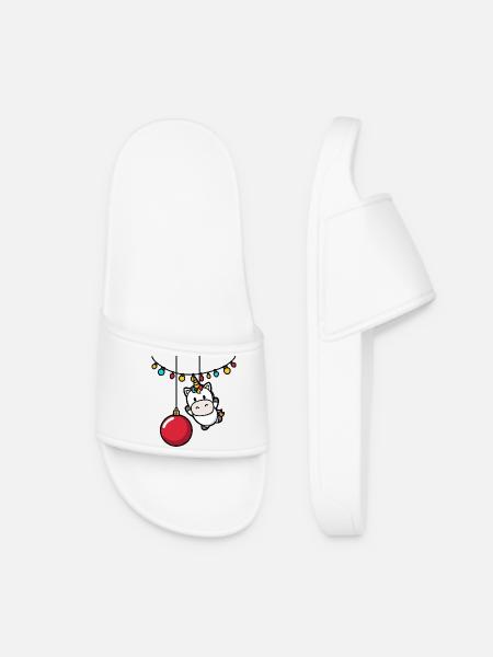 Unicorn Christmas Ornament Christmas - Women’s Pool Sliders - white