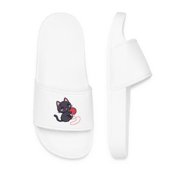 Chaton laine rouge motif doux - Claquettes Femme - blanc - Devant