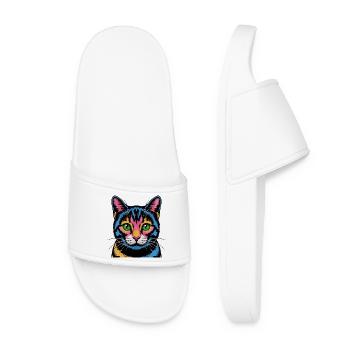 Colorful Pop Art Cat Neon Look - Women’s Pool Sliders - white - Front