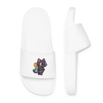 Hiking Cat with Backpack - Women’s Pool Sliders - white - Front