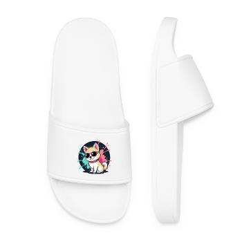 Chiot Kawaii Soleil et Lunettes - Claquettes Femme - blanc - Devant