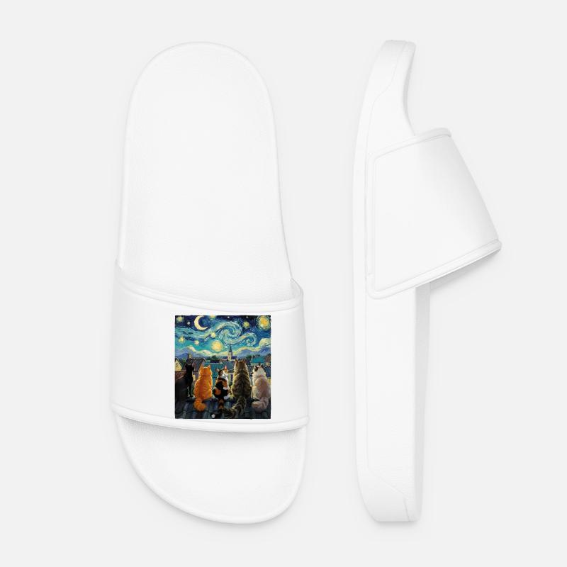 Cat Symphony Over Starry Rooftops - Women’s Pool Sliders - white