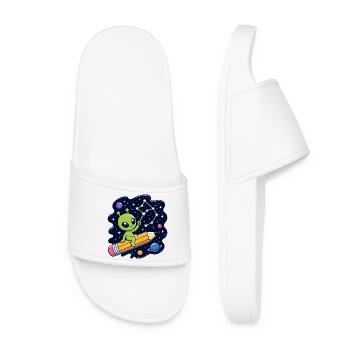 Alien in space on pencil - Women’s Pool Sliders - white - Front