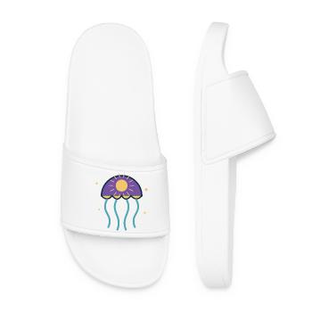 Purple solar jellyfish on purple background - Women’s Pool Sliders - white - Front