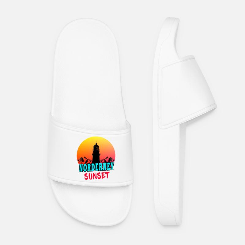 Norderney Sunset Leuchtturm Design / Geschenkidee - Frauen Badelatschen - Weiß