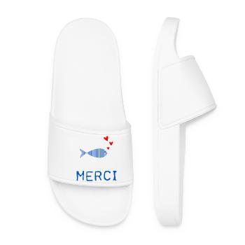 MERCI. THANKS. THANK YOU. ANNIVERSAIRE. NAISSANCE. - Claquettes Femme - blanc - Devant