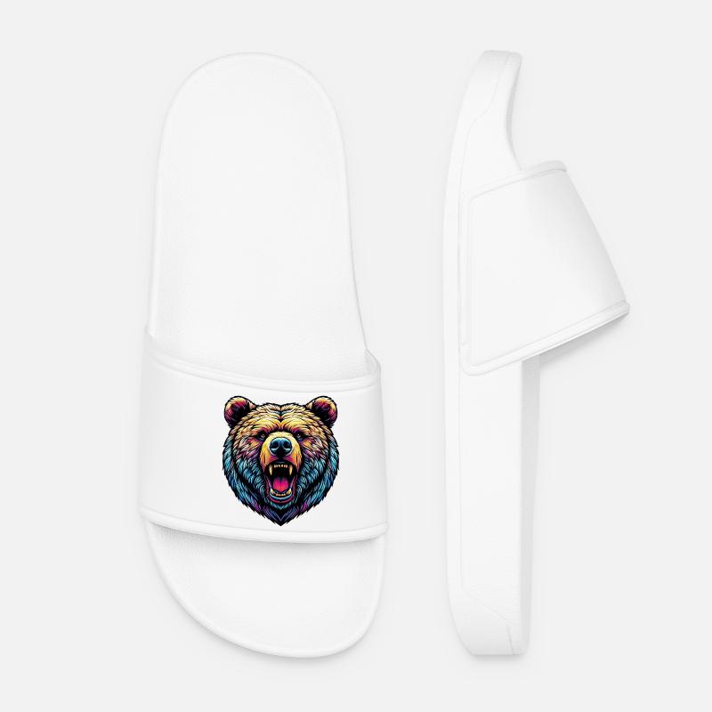 Angry Ferocious Bear - Women’s Pool Sliders - white