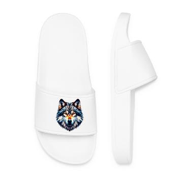 Polygonal Wolf - Women’s Pool Sliders - white - Front