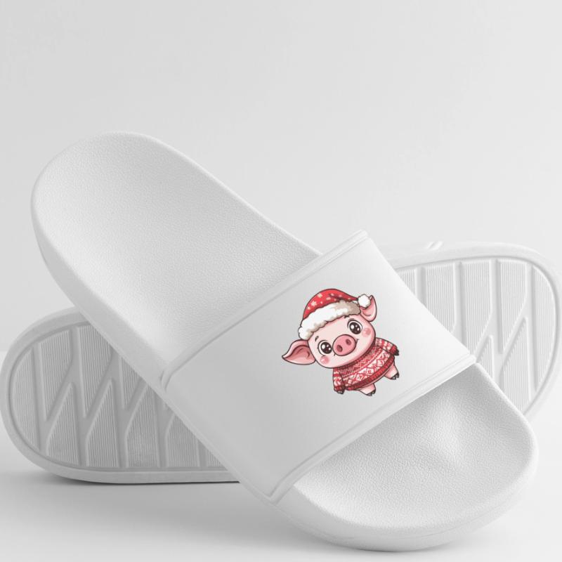 Pig Christmas Comic Women’s Pool Sliders