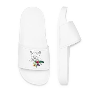 Chat avec bouquet de fleurs - Claquettes Femme - blanc - Devant