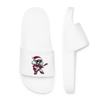 Caniche chien Noël Guitare Rocker - Claquettes Femme - blanc - Devant