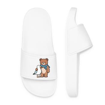 Cute Bear and Bird Design - Women’s Pool Sliders - white - Front