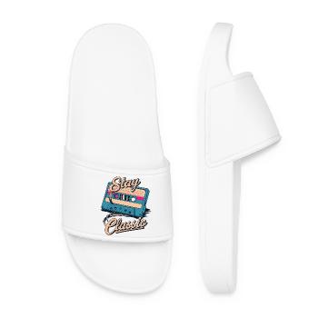 Cassette Tape Stay Classic Illustration - Women’s Pool Sliders - white - Front