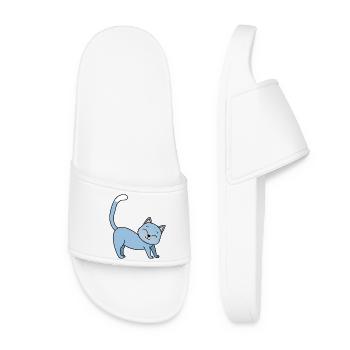 Glückliche Katze Verspielte Illustration - Frauen Badelatschen - Weiß - Vorne