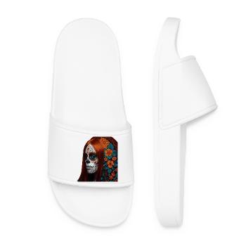 Floral Sugar Skull Portrait - Women’s Pool Sliders - white - Front