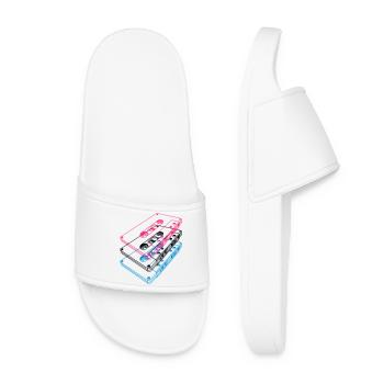 Cassette 3D – Retro Mixtape Vintage Perspective - Women’s Pool Sliders - white - Front