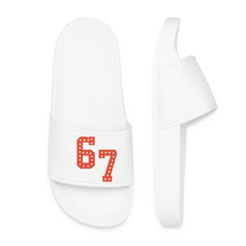 6 7 – Trendy minimalist text design, - Women’s Pool Sliders - white - Front