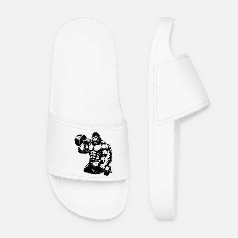 Muscular gorilla doing bodybuilding - Women’s Pool Sliders - white