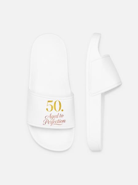 50th Birthday Aged To Perfection - Women’s Pool Sliders - white