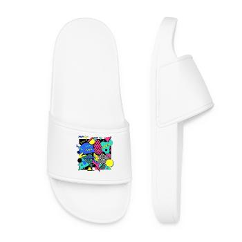 80s 90s Retro Memphis Design Colorful - Women’s Pool Sliders - white - Front