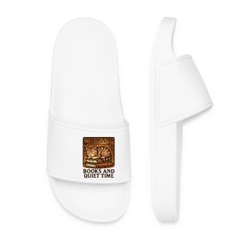 Sleeping Cat Over Books - Women’s Pool Sliders - white - Front