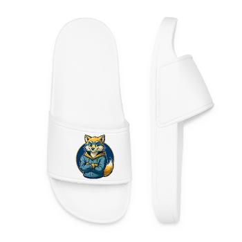 Arctic Fox Kawaii Mascot Cartoon Clipart Logo - Women’s Pool Sliders - white - Front