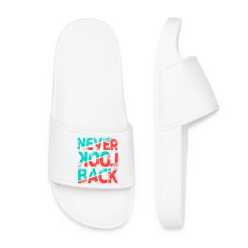 Never Look Back – Retro Typography Statement Design - Women’s Pool Sliders - white - Front