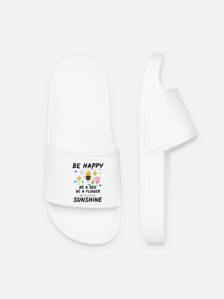 Cheerful garden motif: flower, bee - Women’s Pool Sliders - white