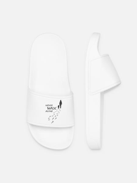 Dog - NEVER WALK ALONE, Dog lover, Dog walk - Women’s Pool Sliders - white