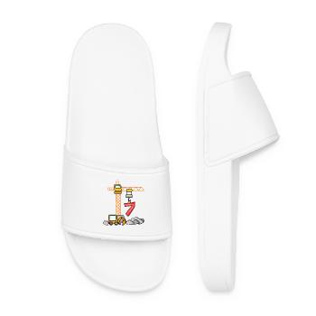 7th birthday 7 years crane construction site excavator boy - Women’s Pool Sliders - white - Front