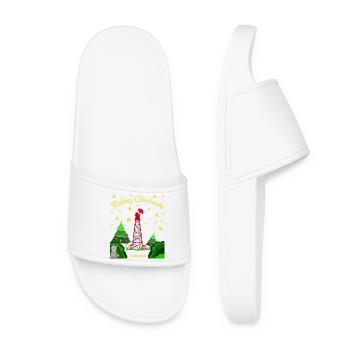 Weihnachten, Leuchtturm Campen, Kultiger Wolf - Frauen Badelatschen - Weiß - Vorne