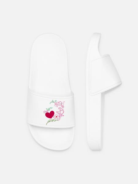 Blumenranke mit Herz - Frauen Badelatschen - Weiß