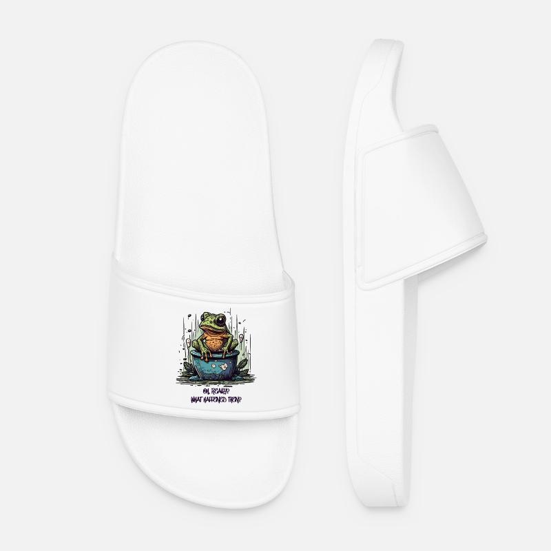 The Really Interested Frog in the Pond - Women’s Pool Sliders - white