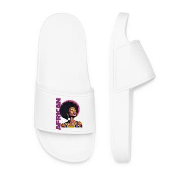 Black Woman with African lettering - Women’s Pool Sliders - white - Front